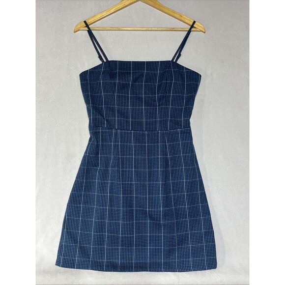 Aeropostle Plaid Mini Dress Womens Medium Blue Sleeveless Smocked Academia - Picture 1 of 9